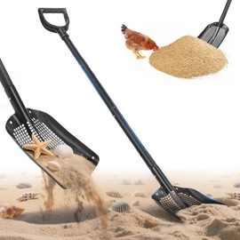 Sifting Shovel, 53.5 Long Heavy Duty Metal Sand Sifter, Chicken Coop Scooper for Sand, Beach Treasure Hunting Sifter Shovel with Holes, Suitable for Beach, Chicken Coop, Gardening ect.
