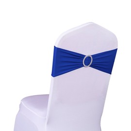 SINSSOWL 50 Stretch Spandex Royal Blue Chair Sashes for Wedding Chair Bows Chair Bands with Slider Buckles Fitting Party Feast Banquet Restaurant Event Bridal Baby Shower Chair Decoration