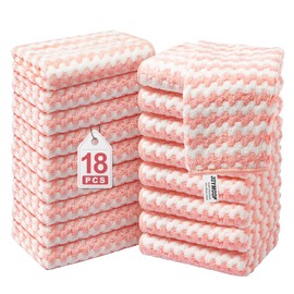 JOYMOOP Microfiber Cleaning Cloth, Pure Pink Towels with Edging, Small Size 18 Pack (9.8" x 9.8"), Absorbent Streak Free Lint Free Rags for Cleaning, Reusable and Washable Towels