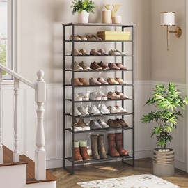 HOOBRO 10-Tier Shoe Rack, Large Capacity Shoe Organizer Shelf, Shoe Storage Unit for 27-36 Pairs of Shoes, for Entryway, Hallway, Closet, Dorm Room, Industrial, Greige BG107XJ01