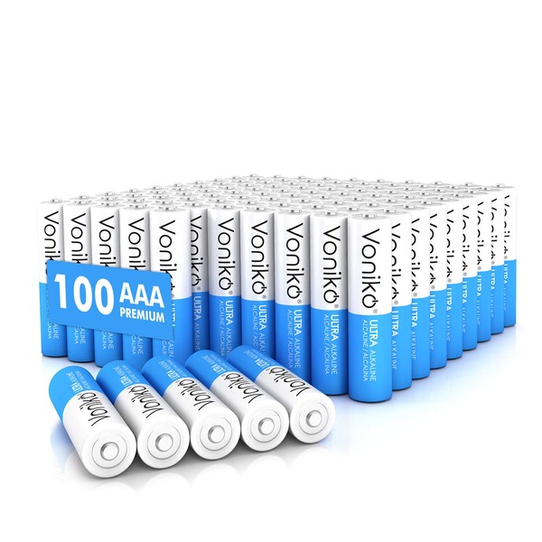 Voniko - Premium Grade AAA Batteries -100 Pack - Alkaline Triple A Battery - Ultra Long-Lasting, Leakproof 1.5v Batteries - 10-Year Shelf Life