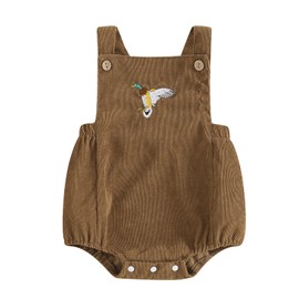 Infant Baby Boy Girl Mallard Duck Corduroy Overalls Romper Embroidery Duck Sleeveless Bodysuit Hunting Baby Clothes (Brown, 0-3 Months)