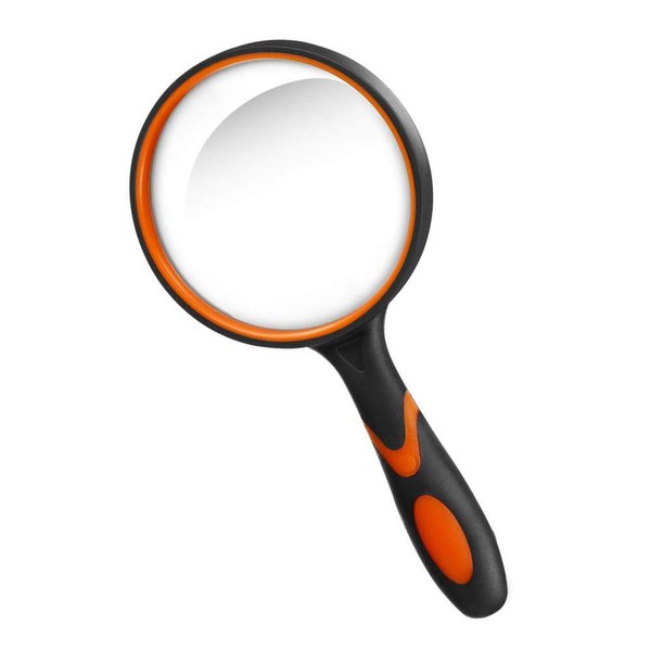 Magnifying Glass 10X, Handheld Reading Magnifier with Non-Slip Soft Rubber Handle, 75mm Magnifying Lens, Shatterproof Magnifying Mirror Reading Books, Inspection, Insects(Orange)