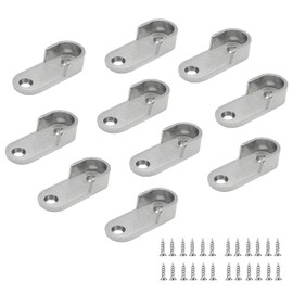 Closet Rod Bracket, 10pcs Oval U-Shaped Rod Socket Flange Zinc Alloy Closet Pole Support with Screws(Silver)