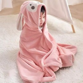 Kids Hooded Beach & Bath Towel, Swimming Robe - Coral Fleece (Adult Bath Towel Option) a20 One Size / Big Mouth Monkey Pink 3ea