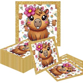 Ovanda Capybara Napkins Birthday, Pack of 20, 33 x 33 cm, Party Decoration Napkins, Capybara Birthday Decoration for Children's Birthday or Theme Party