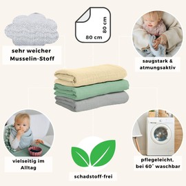 Burp Cloths Baby Muslin Cloths 80 x 80 cm (Soft Muslin Organic Cotton) GOTS + Oeko-Tex 100: Non-Toxic Muslin Cloth Baby Muslin Nappies Girls Boy, Baby First Equipment Newborn (Grey)