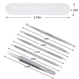 5PCS Blackhead Remover Tool Set Acne Extractor Comedone Pimples Spot and Zit Removal Tool With Case (Silver)