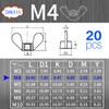 SWTYExt Wing Nuts M4, Pack of 20 Wing Nuts DIN