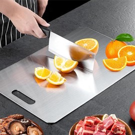 katmerio Set of 2 Chopping Boards, Stainless Steel, Titanium Chopping Board, Double-Sided, 15 cm x 25 cm, Antibacterial and Anti-Mould, Stainless Steel Cutting Board for Kitchen
