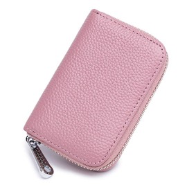 EASTNIGHTS RFID Credit Card Holder Genuine Leather Credit Card Wallet with Zipper, pink, Small, Card Wallet for Women