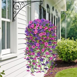 Dremisland 2 Set Hanging Baskets with Artificial Flowers for Outdoor UV Resistant Fake Flowers Vines 2 Hanging Planters with 10 PCS Daisy Faux Flowers for Porch Garden Balcony Patio Summer Decor