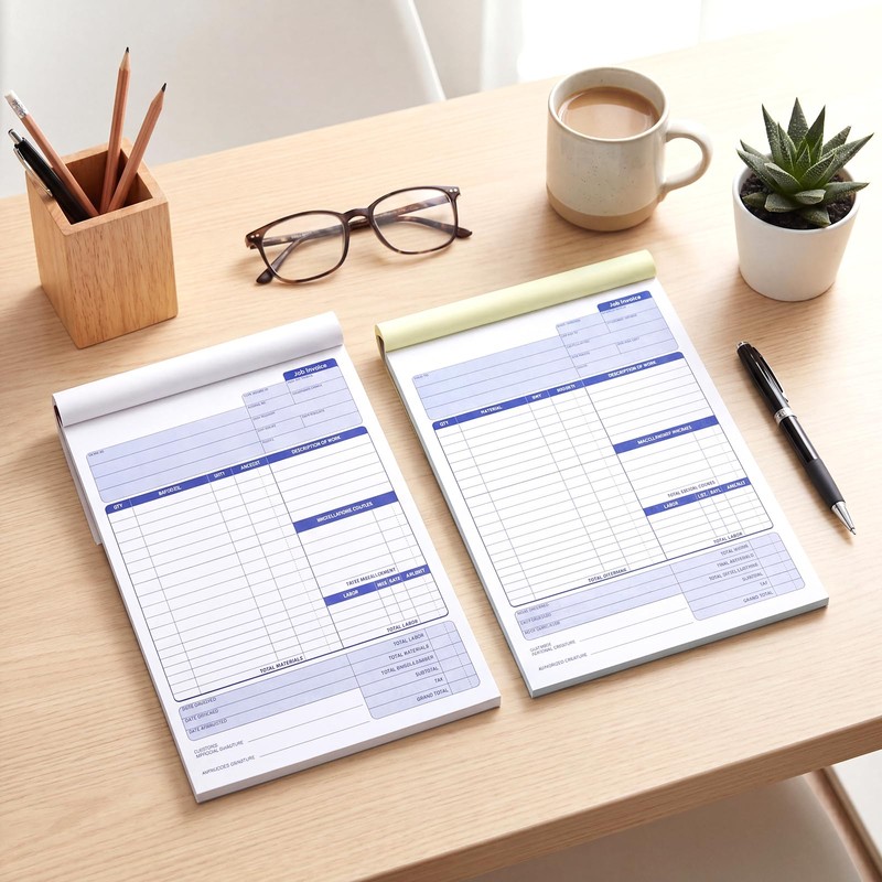 2 Pack Job Invoice Forms, Work Order Forms,5-9/16''x 8-7/16