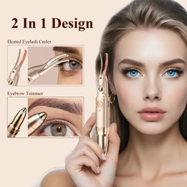 2 in 1 Heated Eyelash Curlers and Eyebrow Trimmer for Women, Electric Eyelash Curler with 2 Temperature Modes Anti-Burn USB Rechargeable Heated Eyelash Curler