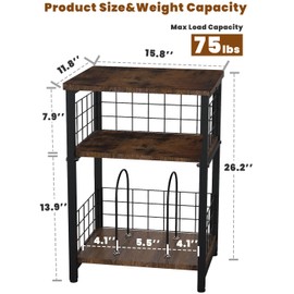 Record Player Stand, 3 Tier End Table with Double Layer Iron Wire Mesh Turntable Stand Vinyl Record Table Storage Up to 100 Albums, Nightstand Small Side Table for Living Room Bedroom, Black