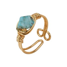Chakra Crystal Ring Adjustable Gemstone Rings Wire Wrapped Irregular Crystal Ring Gemstone Carnelian Rose Quartz Amethyst Evil Eye Tiger Eyes Crystal Ring for Women (Turquoise)