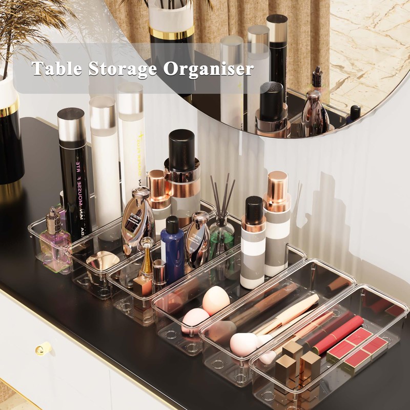 6 Pack Drawer Organiser, Versatile Clear Drawer Storage Trays with