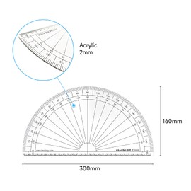 Kearing Large 30cm Clear Protractor for School, Woodworking, Office Supplies, Crafting, Sewing, Quilting, Crafting and Pattern Making Projects, 180 Degree