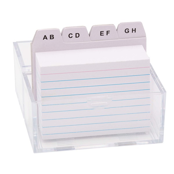 TSI Karteikasten DIN A8 gefüllt mit 100 linierten Karteikarten, inklusive