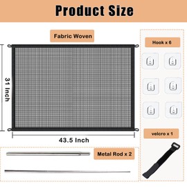 Dog Gates for The House, Portable Magic Pet Gates for Doorways, Stairs, No Drill Durable Mesh Puppy Gate Safety Fence Guard, 43.5" W X 31" H, 6 Hooks