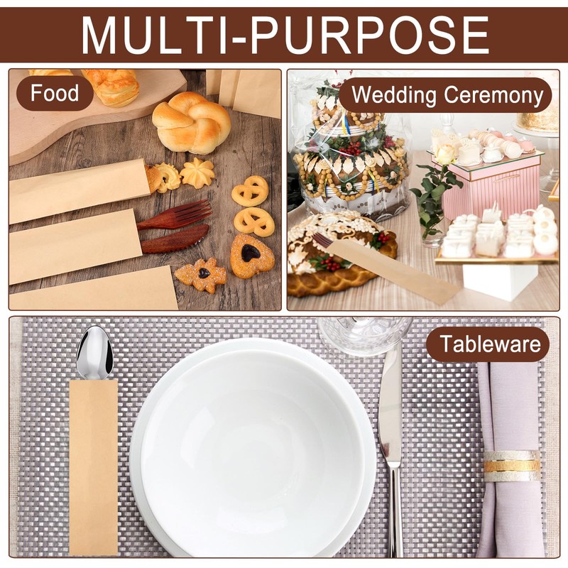 500 Pcs Paper Silverware Bags 10" x 2-3/4" Brown Utensils