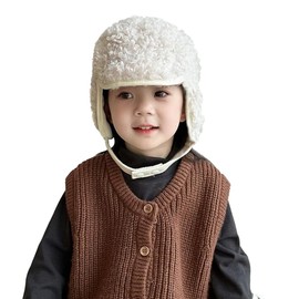 Baby Winter Earflap Beanie Hat Kids Lamb Wool Trapper Hat Fleeced Lined Outdoor Skull Ski Cap Windproof Winter Warm Hooded Earflaps Hat Thermal Beanie with Chin Strap for Boys Girls 3-6 Years Old