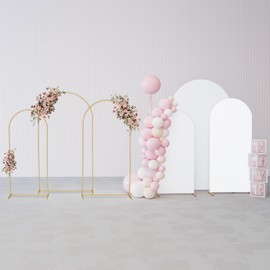 GRENTY Metal Arch Backdrop Stand and Cover Set 4FT/5FT/6FT, Wedding Arch Frame with Spiral Rotating Joint, 3 Wrinkle-Resistant Arch Cover for Birthday, Anniversary, Wedding, Party, Baby Shower