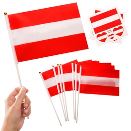 10pcs Small Austria Flags on Sticks & 2pcs Tattoos, Austrian Oly 2024 Decorations Mini Austria Flags Hand Held Flags for Oly Games 2024 Football Sports Events National Day Party Decorations