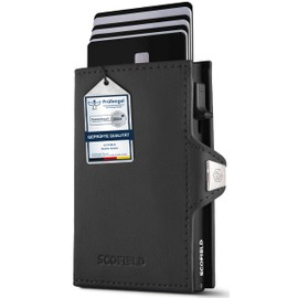 SF SCOFIELD Duality Classic Slim Wallet with Coin Compartment, Men's Card Holder for 9-10 Cards, Wallet with RFID Protection, Wallets for Men, Credit Card Holder, Black - Matte Black, Modern