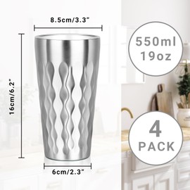 Offiper Stainless Steel Drinking Glasses, 19 oz Insulated Tumbler, 4 Pack Double Wall Unbreakable Stackable Water Tumblers Premium Vacuum Insulated Metal Cup for Travel Camping Home Outdoor Gifts