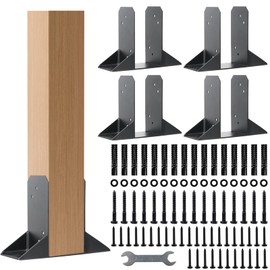 SPACEEUP 4x4 Post Base 4 Pcs, Inner Size 3.6"x3.6" Wood Post Bracket, Heavy Duty Metal Powder Coated Post Anchor for Concrete, Black Post Sleeve for Deck Fence Pergolas Porch Railing Support