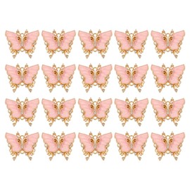 sourcing map 20 Pcs Mini Butterfly Charm, Metal Gold Plated Butterfly Pendant with Diamond for Jewelry Making DIY Bracelet Necklace Earring Phone Accessories Keychain, Pink, 23x26mm