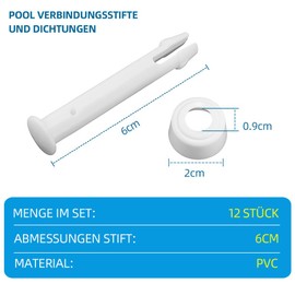KLINNA Set of 12 Connecting Pins with Seals, 6 cm / 2.36 Inch Pin Cotter Pin Replacement Parts Set for Intex & Bestway Pool, Joint Pins & Seals for Frame & Round Metal Frame Pools