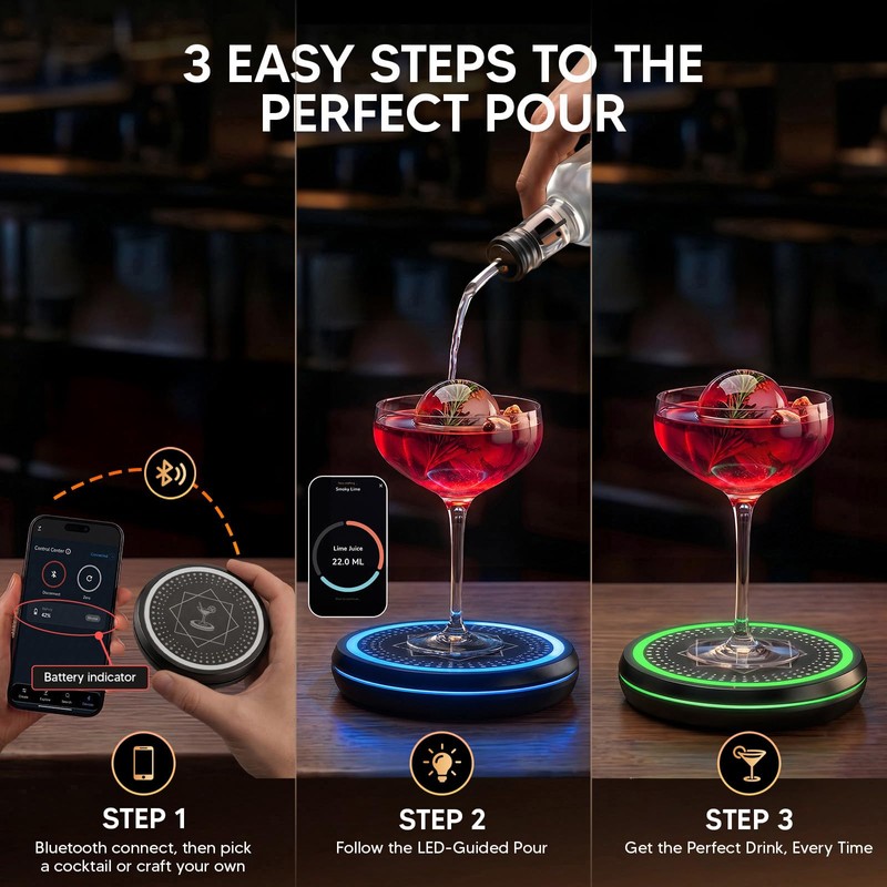CLIYYD Smart Cocktail Coaster, App-Connected LED Cocktail Maker for Home