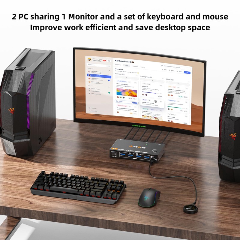 DP KVM Switch 2 Computer 1 Monitor, 8K@60Hz/4K@240Hz Displayport KVM