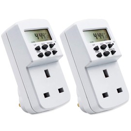 EXTRASTAR Electronic Digital Plug-in Timer, [2 Pack] Programmable Timer Socket with LCD Display 24 Hours/7 Days, Energy Saving UK Plug - White