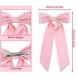 Pink & White Hair Bows - Long Tail Ponytail Clips - Retro 90s Party & Wedding Hair Accessories for Women & Girls