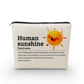YULUENZE Inspirational Presents Human Sunshine Definition Canvas Makeup Bag Positive Quote Toiletry Pouch with Zipper Birthday Present Cosmetic Bag for Women Friends Coworkers Teachers