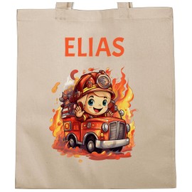 Geschenk mit Namen personalisiert by Shirtracer - Cotton Bag - Fire Brigade Boy Fire Brigade Children, 4 natural white, Unit size