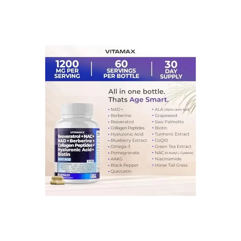Vitamax Resveratrol Nad+ Ácido Hialurónico Berberina - Bioti