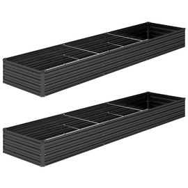 DIIYIV 2PCS 12x2x1FT Galvanized Raised Garden Bed Kit,Vegetable Boxes-Rectangle Metal Flower Box,Large Planter Raised Beds Outdoor Garden for Planting,Fruit,Herb-Black