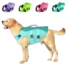 Petglad Dog Life Jacket, Reflective Dog Harness Life Vest with Rescue Handle for Swimming Boating, Adjustable High Buoyancy Flotation Swim Vest for Small Meium Large Dogs - Pine Green, S