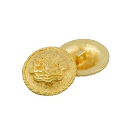 Mibo - 6 Botones Metalicos de Vástago de Zinc Fundido a Presión, Escudo Militar con Borde Trenzado, 36 L (22 mm), Oro Mate