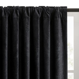 GIGIZAZA Black Velvet Curtains 120 Inch Long for Living Room,2 Panels Luxury Boho Drapes Flower Embossed Blackout Window Curtain for Living Room Back Tab Thermal for Bedroom