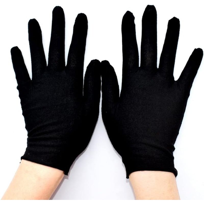 ikeem Cotton Gloves, 100% Pure Cotton, Black/White, Breathable, 6 Pairs