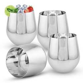 American Ayurveda Durable Heavy-Gauge 16.9oz (500ml) Stainless Steel Metal Mugs Cups Tumbler Drinking Glasses – Premium Grade, Single Wall, Food Grade, Set of 4 (Plain High Polish)