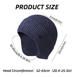 SeClovers Beanie Hats for Men Winter Knit Skull Running Ski Cap Thermal Ear Flaps Warmers Stretchy Helmet Toque Navy