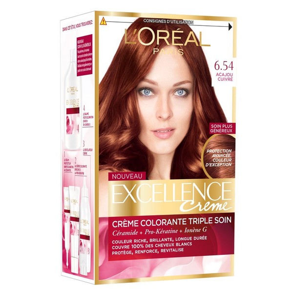 L'Oréal Paris Excellence Crème Coloration Permanente Cheveux - Nuance : Acajou Cuivré (6,54)