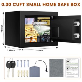 0.30 Cuft Small Safe Box, Security Digital safes with Programmable Keypad Spare Keys, Mini Personal Safe for Home Office, Money Safe for Cash Valuables Documents Medicines(without shelf)