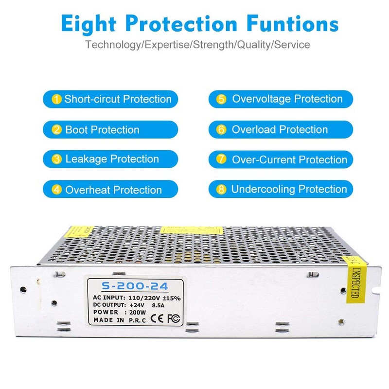 inShareplus 24V 8.5A 200W, DC Universal Regulated Switching Power Supply,